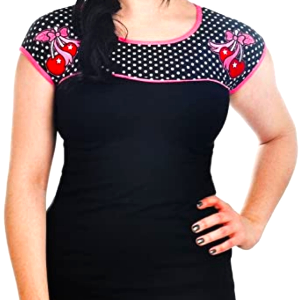 EUC Banjo and Cake Cherry and Bows pinup top